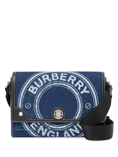 Burberry Note Brand-print Cotton Canvas Cross-body Bag In Blue