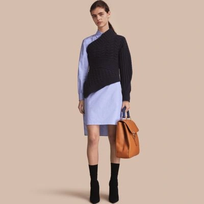 Burberry One-shoulder Cable Knit Cashmere Sweater In Navy | ModeSens
