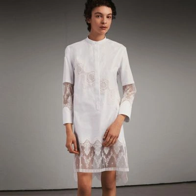Burberry★素敵！White Lace Detail Shirt Dress Burberry Lace Cutwork Cotton Shirt Dress In White | ModeSens