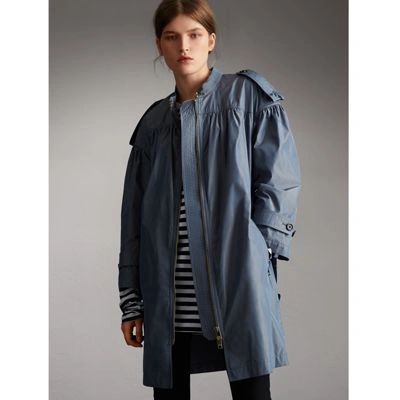 Burberry Lightweight Ruched Coat In Stone Blue | ModeSens