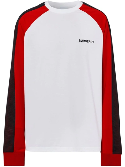 Burberry Logo-embroidered Colour-block Sweatshirt In White,black,red