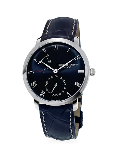 Frederique Constant Men's Classics Manufacture Slimline Power Reserve Stainless Steel & Leather Strap Watch In Blue / Navy