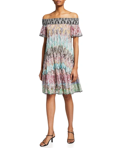 Missoni Abito Iridescent Off-the-shoulder Shift Dress In Multi