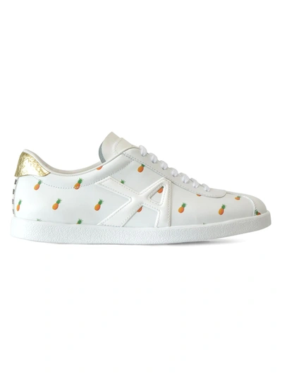 Aquazzura The A Pineapple-print Leather Sneakers In White Yellow