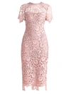 Shoshanna Floral Lace Short-sleeve Midi Dress In Blush