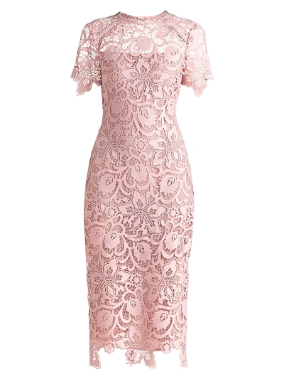 Shoshanna Floral Lace Short-sleeve Midi Dress In Blush