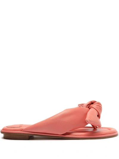 Alexandre Birman Women's Soft Clarita Bow Leather Thong Slide Sandals In Salmon Pink