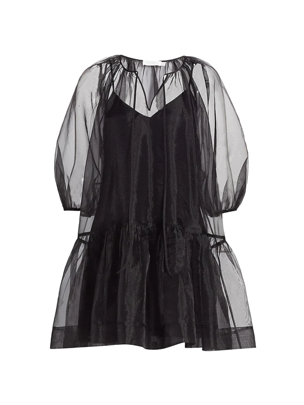 Jonathan Simkhai Everlee Recycled Organza Puff-sleeve Dress In Black |  ModeSens