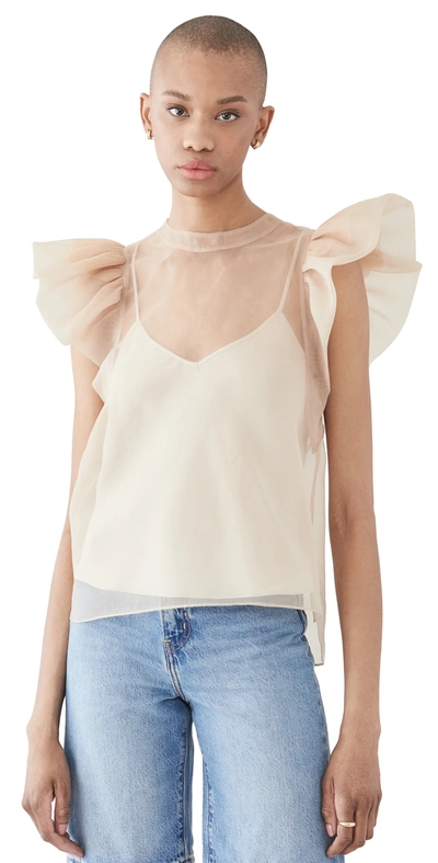 Jonathan Simkhai Corina Ruffle Short Sleeve Blouse In Sand