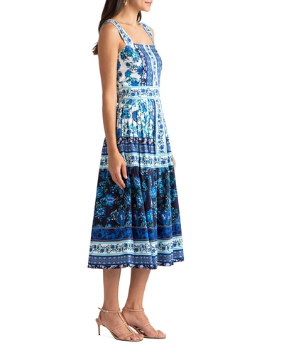 Shoshanna Almma Floral Vine-print Midi Dress In Sea Garden