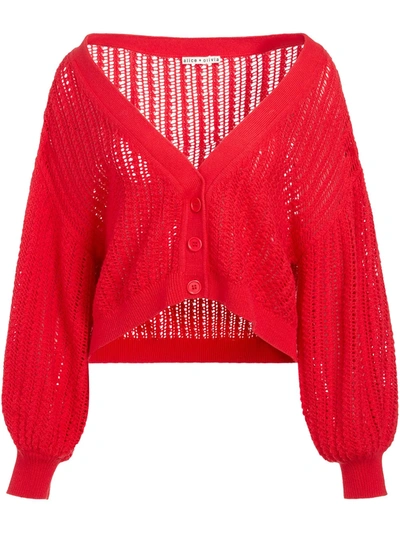 Alice And Olivia Winsor Slouchy Open Weave Cardigan In Red