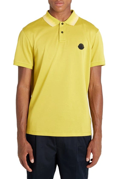 Moncler Short Sleeve Piqué Polo In Yellow Lime