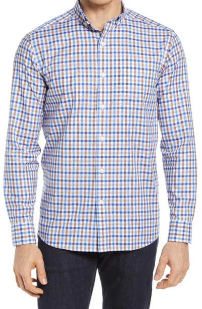 Johnston & Murphy Check Button-down Shirt In Tan/ Blue