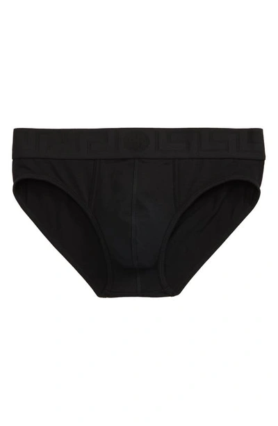 Versace First Line Greca Border Briefs In Nero-nero