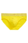 Versace First Line Versace Greca Border Briefs In Giallo-oro