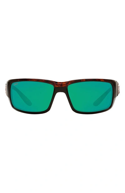 Costa Del Mar Fantail 59mm Polarized Mirror Rectangular Sunglasses In Matte Black/ Blue Mirror