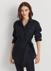 Ralph Lauren Belted Linen Shirt In Lauren Navy