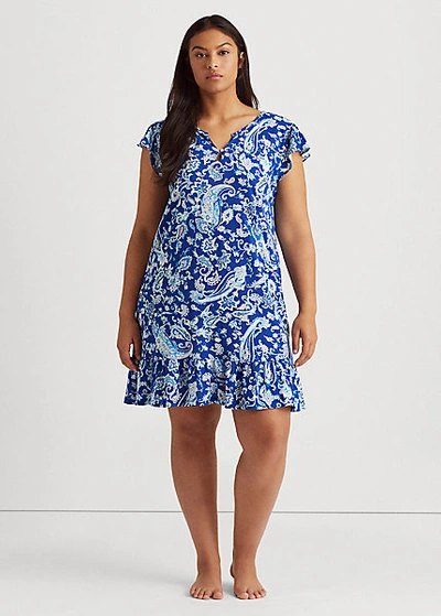 Lauren Woman Paisley Flutter-sleeve Nightgown In Blue Paisley