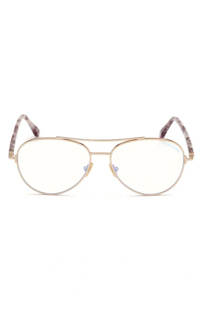 Tom Ford 56mm Aviator Blue Block Optical Glasses In Gold