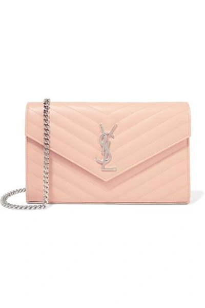 Saint Laurent Monogramme Mini Quilted Textured-leather Shoulder Bag In Blush