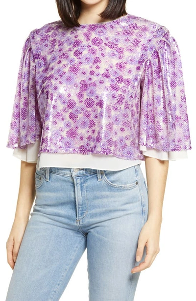 Endless Rose Floral Print Sequin Top In Purple