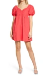 English Factory Puff Sleeve Babydoll Dress In Red