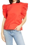 English Factory Ruffle Sleeve Top In Red