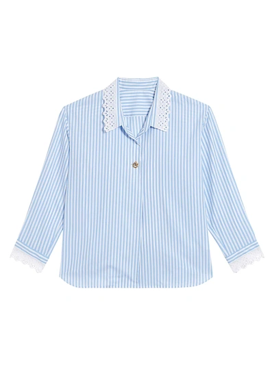Sandro Womens Ciel Blanc Striped Oversized Cotton Shirt 8 In Multicolor