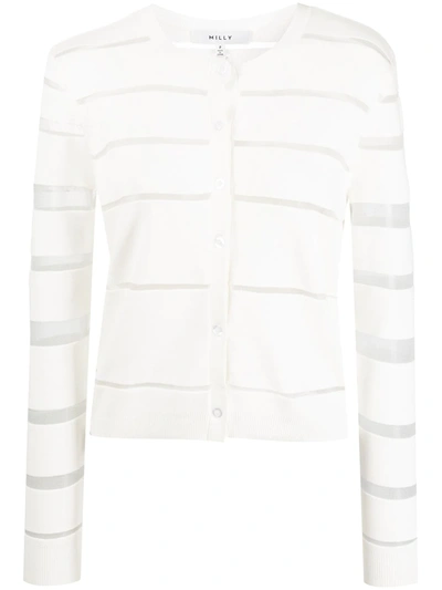 Milly Sheer Stripe Cropped Cardigan In White
