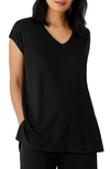 Eileen Fisher Fine Jersey V-neck Long Boxy Top In Black