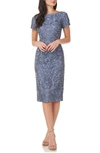 Js Collections Floral Embroidered Cocktail Dress In Slate Blue