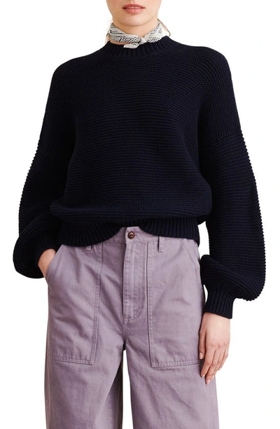 Alex Mill Back Button Crewneck Sweater In Dark Navy