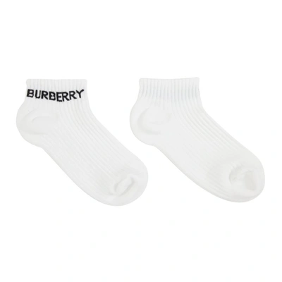 Burberry Logo Intarsia Technical Stretch Cotton Ankle Socks In White