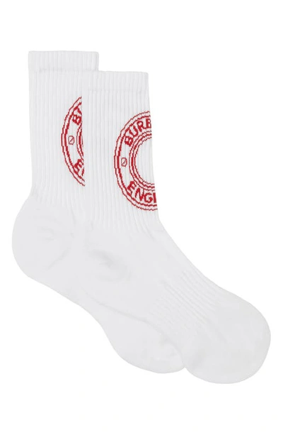 Burberry Circle Logo Crew Socks In White / Red
