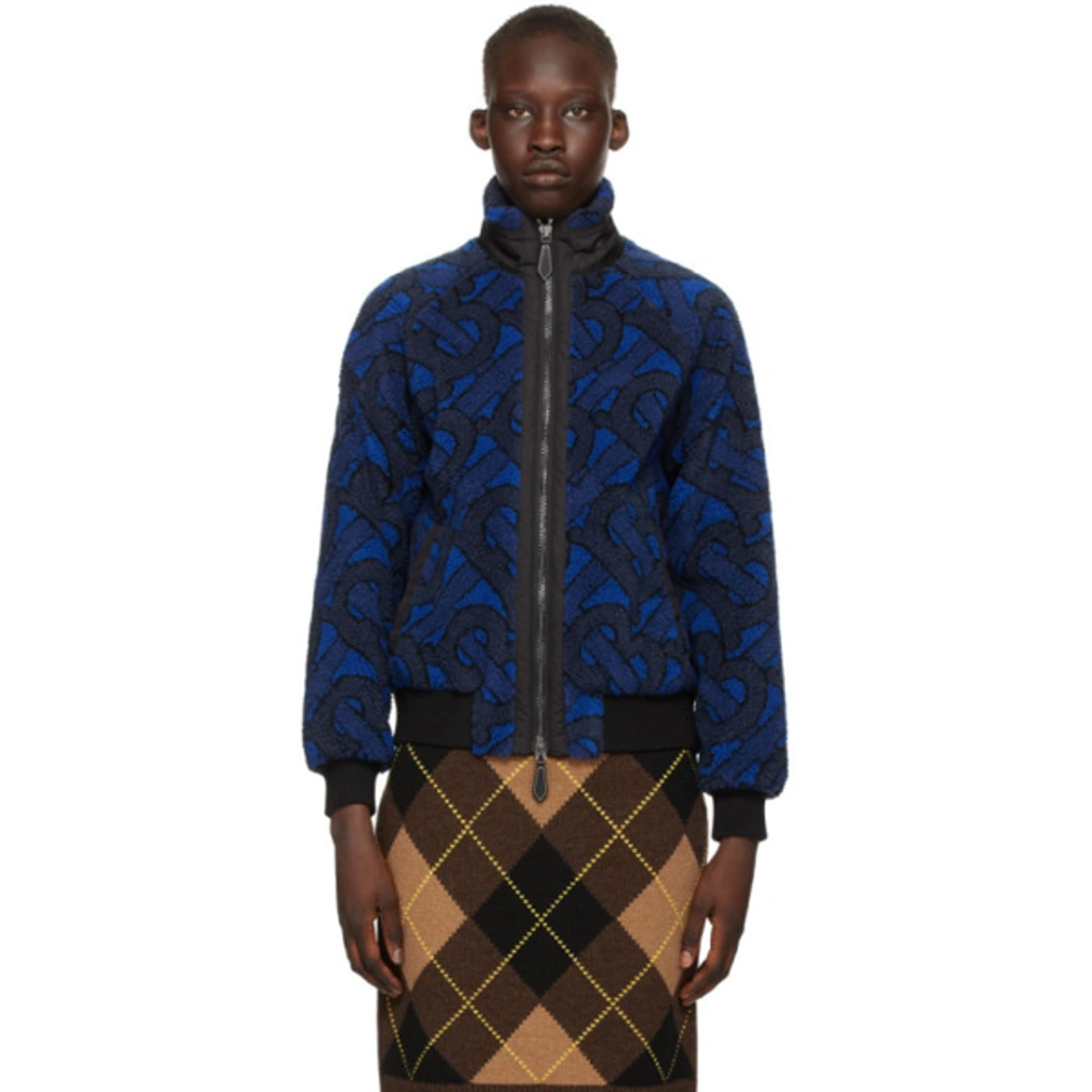 Burberry Lambeth Tb Monogram Logo Fleece Jacket In Navy | ModeSens