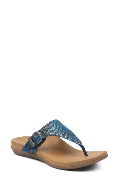 Aetrex Rita Water Resistant Flip Flop In Blue Snake Faux Leather