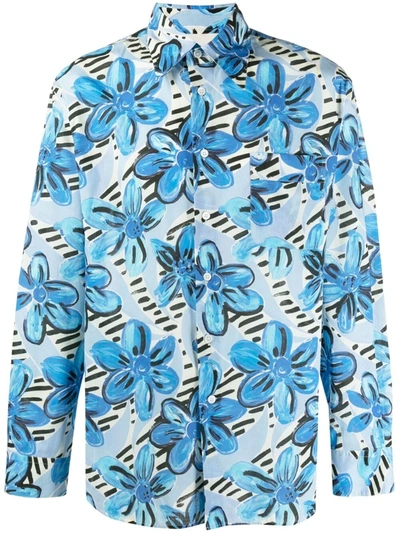 Marni Floral-print Buttoned Shirt In Blue