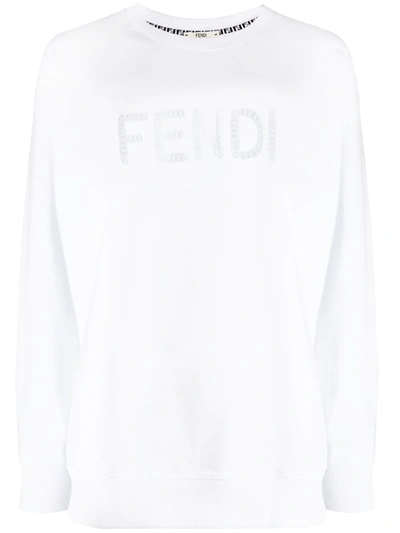 Fendi Cotton Sweatshirt With Embroidered Logo In White