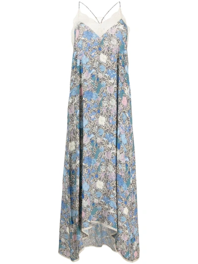 Zadig & Voltaire Floral-print Slip Dress In Blue