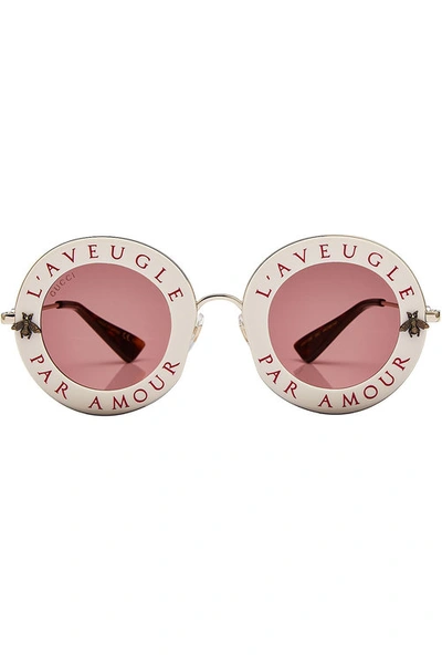 Gucci L'aveugle Par Amour Round Sunglasses In White | ModeSens