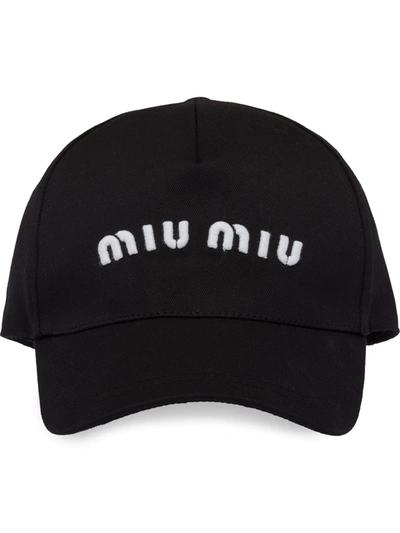 Miu Miu Logo Embroidered Tie Fastened Baseball Cap In Black/white