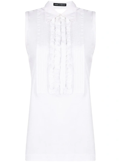 Pre-owned Dolce & Gabbana 1990s Ruffle-detail Sleeveless Top In White