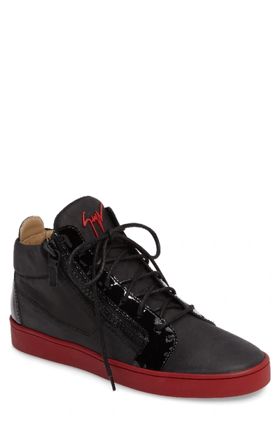 Giuseppe Zanotti Men's Berlin Leather Mid-top Sneakers In Black