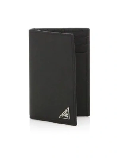 Prada Men's Textured Leather Bi-fold Card Case In Nero