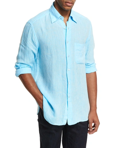 Stefano Ricci Linen Sport Shirt In Turquoise