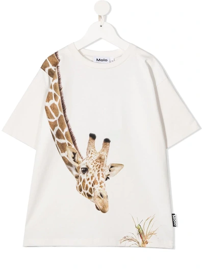 Molo Kids' Boy's Rillo Giraffe-print Cotton Shirt In White
