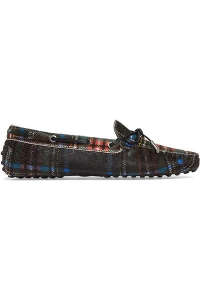 Tod's Gommino Leather-trimmed Tartan Calf Hair Moccasins