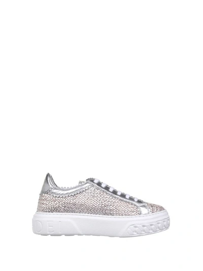 Casadei Woven Calfskin Sneakers In Silver Color