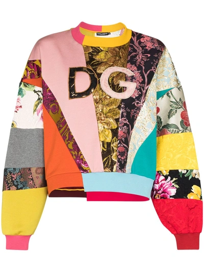Dolce & Gabbana Patchwork Logo Embroidered Sweatshirt In Orange,pink,green