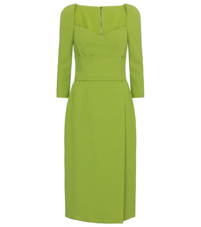 Dolce & Gabbana Calf-length Short-sleeved Cady Dress With Slit In Green